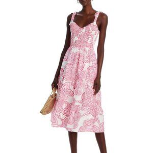 AQUA Smocked Tie Shoulder Midi Dress  Size M